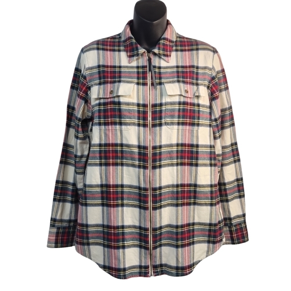 Chaps Women's Multi Colors Plaid Zip Up Top Shirt Size M